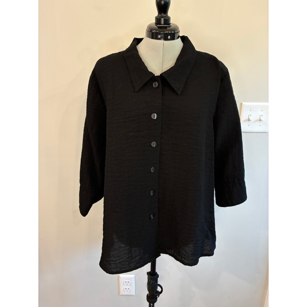 Habitat Clothes to Live In Womens XL Black Textured Button Down Shirt 3018